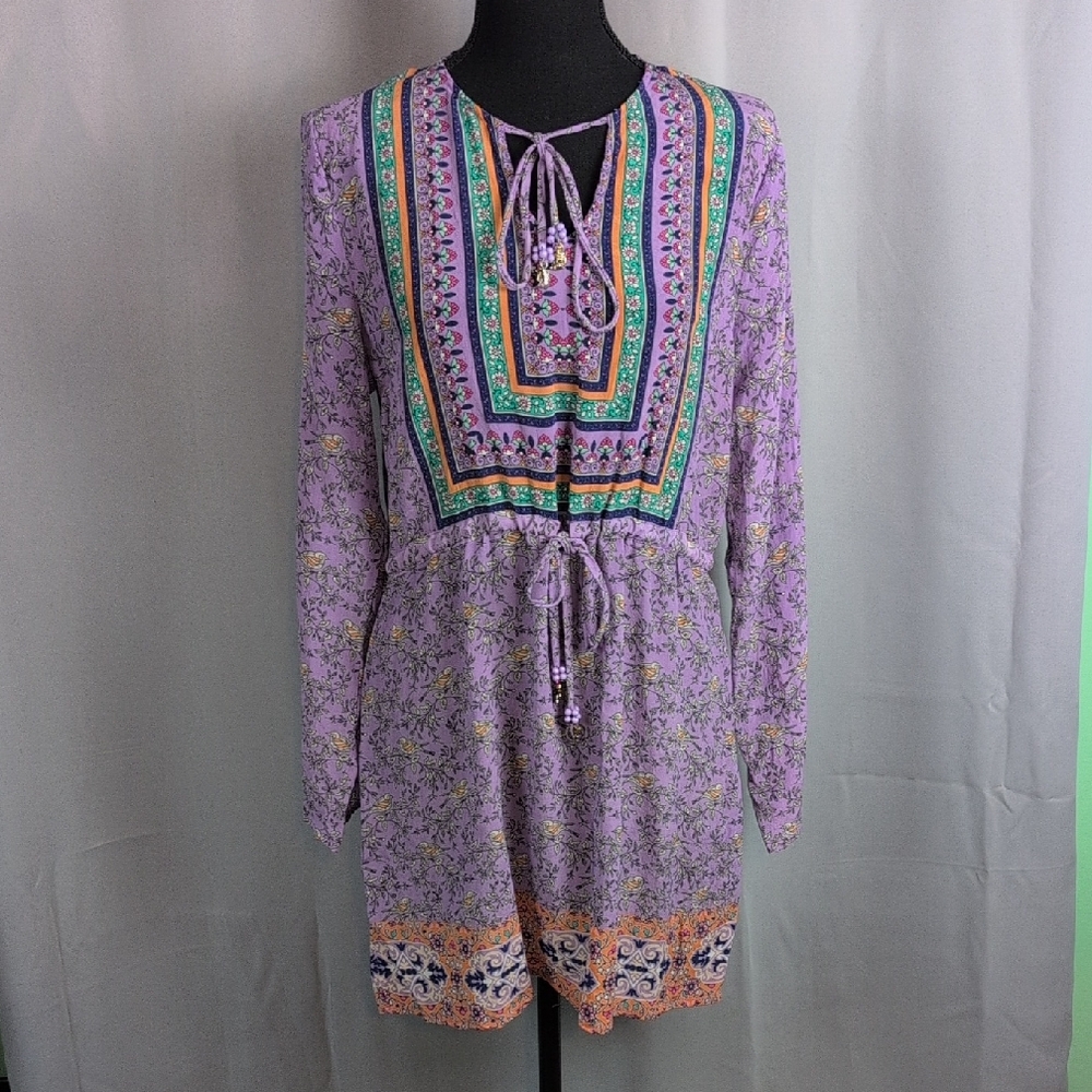 Nicky Hilton X Tolani Bohemian Purple Floral‎ Midi Dress Medium 100% Silk